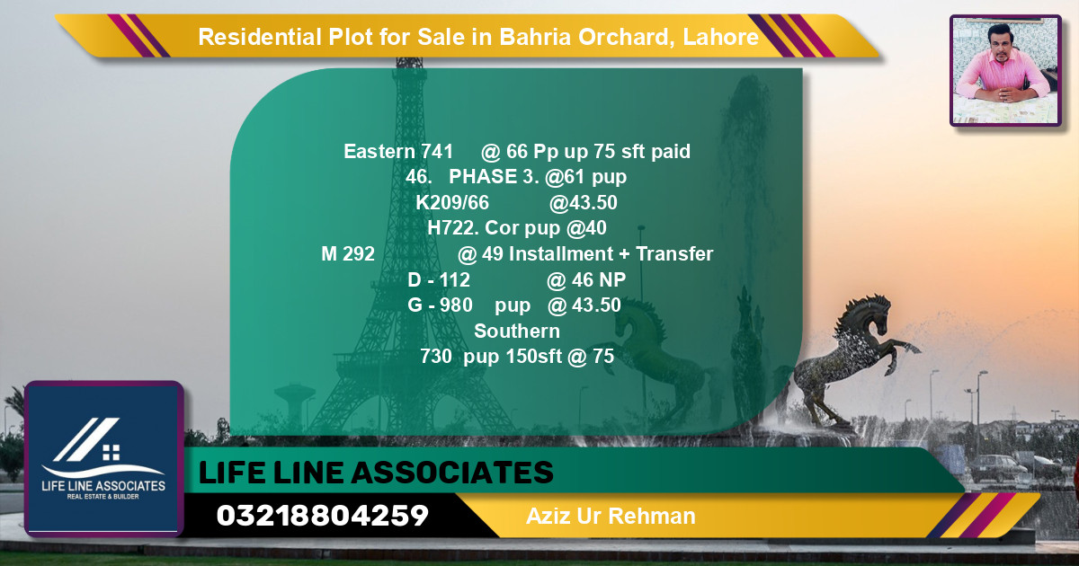 Residential Plot for Sale in Bahria Orchard, Lahore - (BP-96267)
