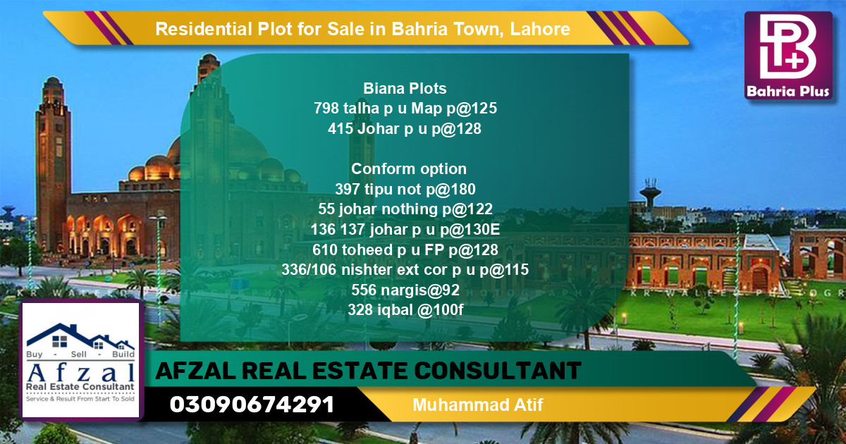 Residential Plot for Sale in Bahria Town, Lahore - (BP-96278)