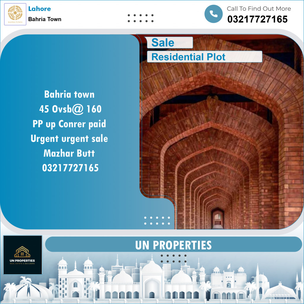 Residential Plot for Sale in Bahria Town, Lahore - (BP-96281)