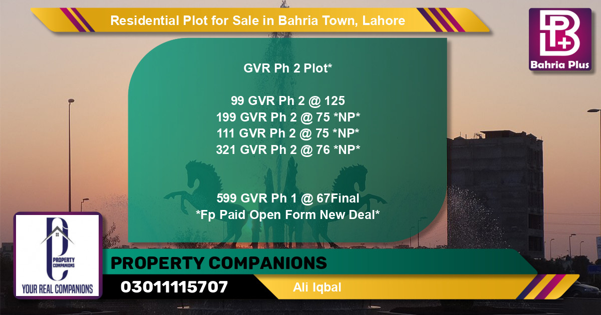 Residential Plot for Sale in Bahria Town, Lahore - (BP-96287)