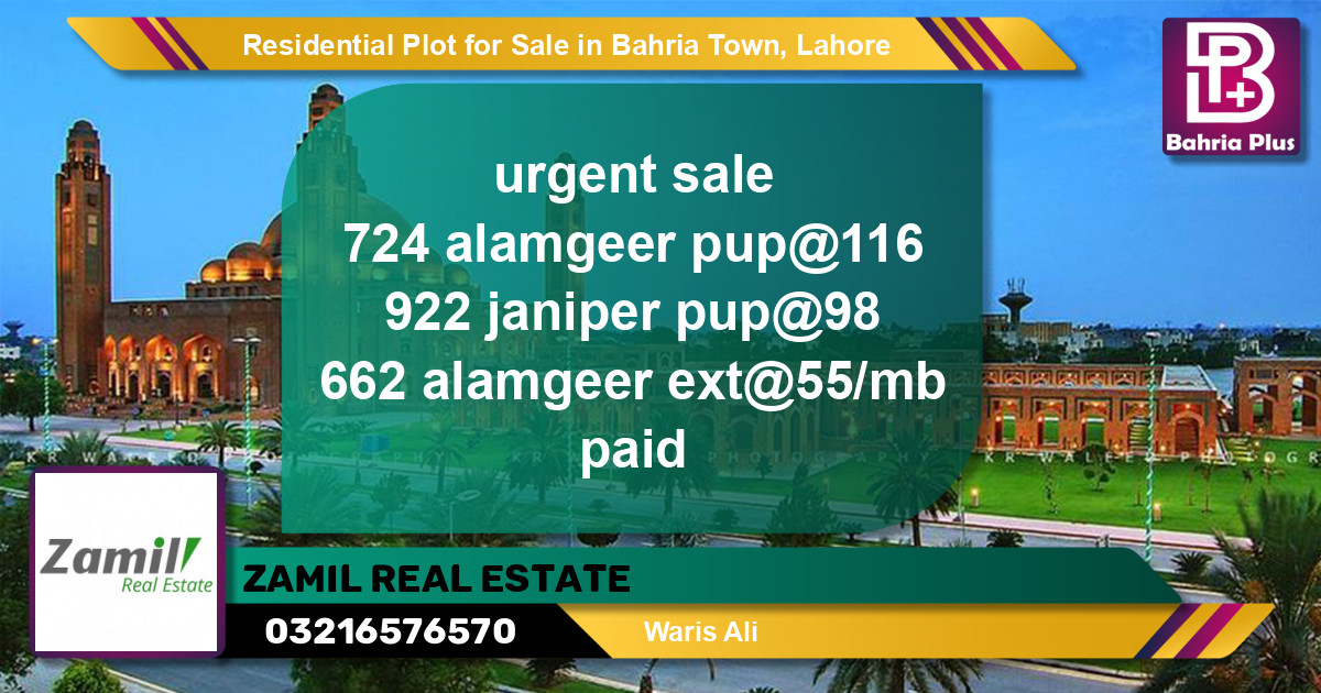 Residential Plot for Sale in Bahria Town, Lahore - (BP-96315)