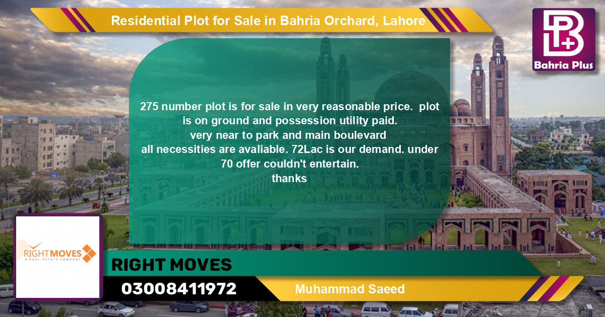 Residential Plot for Sale in Bahria Orchard, Lahore - (BP-96332)