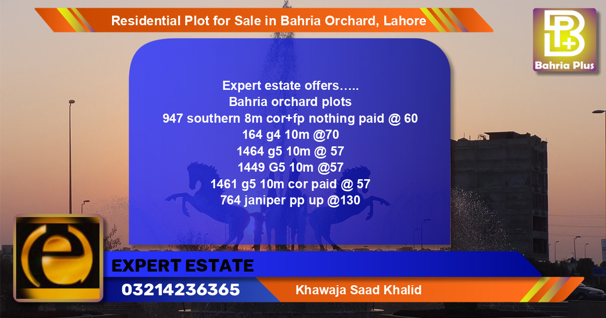 Residential Plot for Sale in Bahria Orchard, Lahore - (BP-96334)