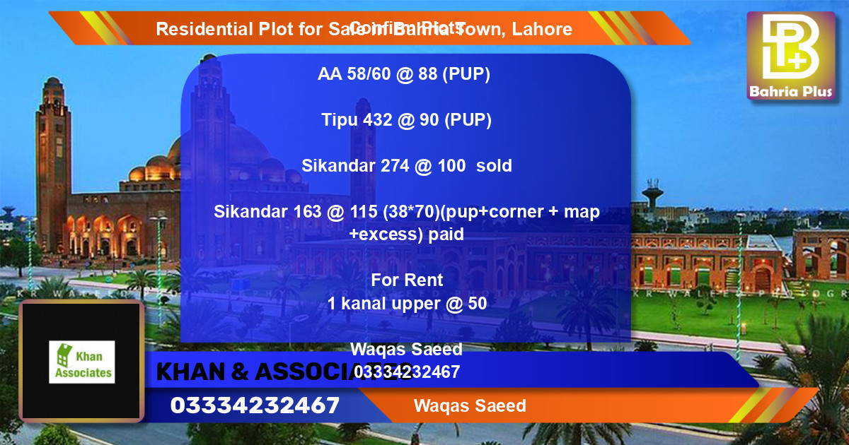Residential Plot for Sale in Bahria Town, Lahore - (BP-96337)