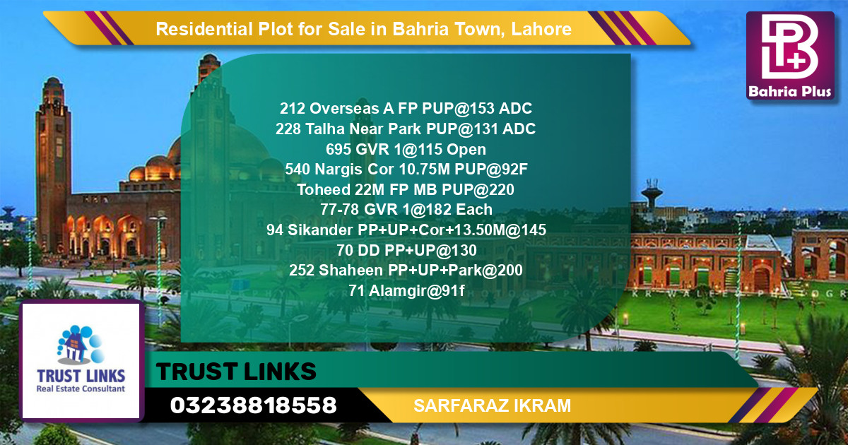 Residential Plot for Sale in Bahria Town, Lahore - (BP-96341)