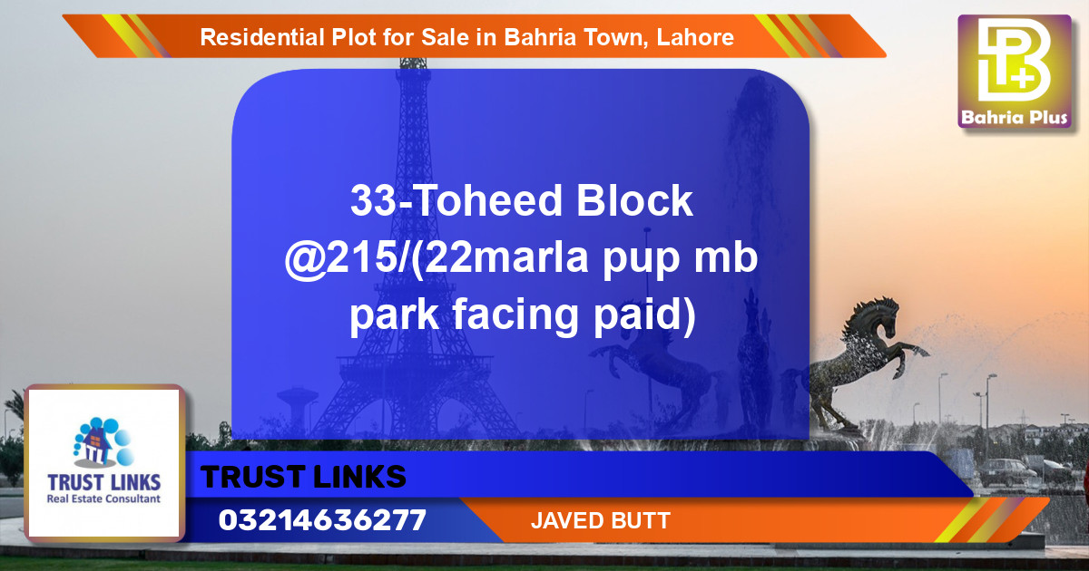 Residential Plot for Sale in Bahria Town, Lahore - (BP-96377)