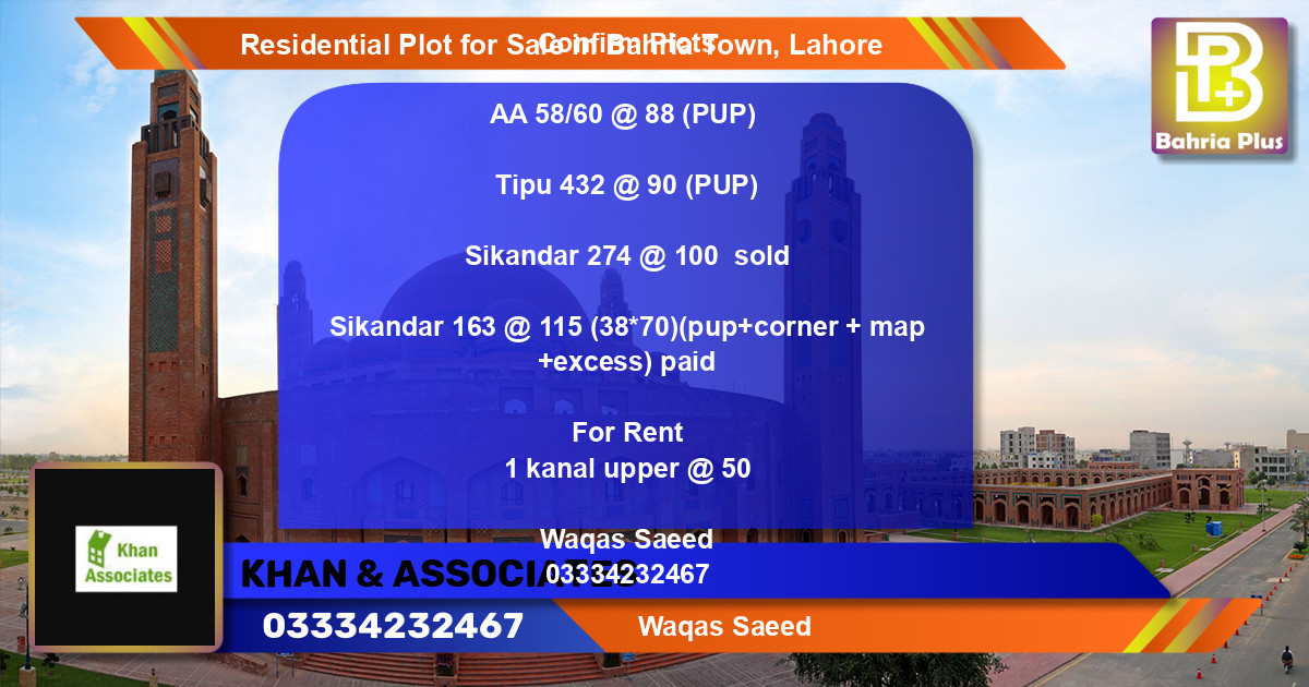 Residential Plot for Sale in Bahria Town, Lahore - (BP-96378)