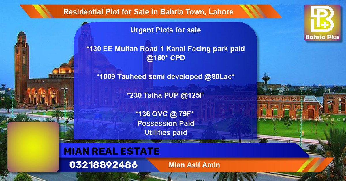 Residential Plot for Sale in Bahria Town, Lahore - (BP-96628)