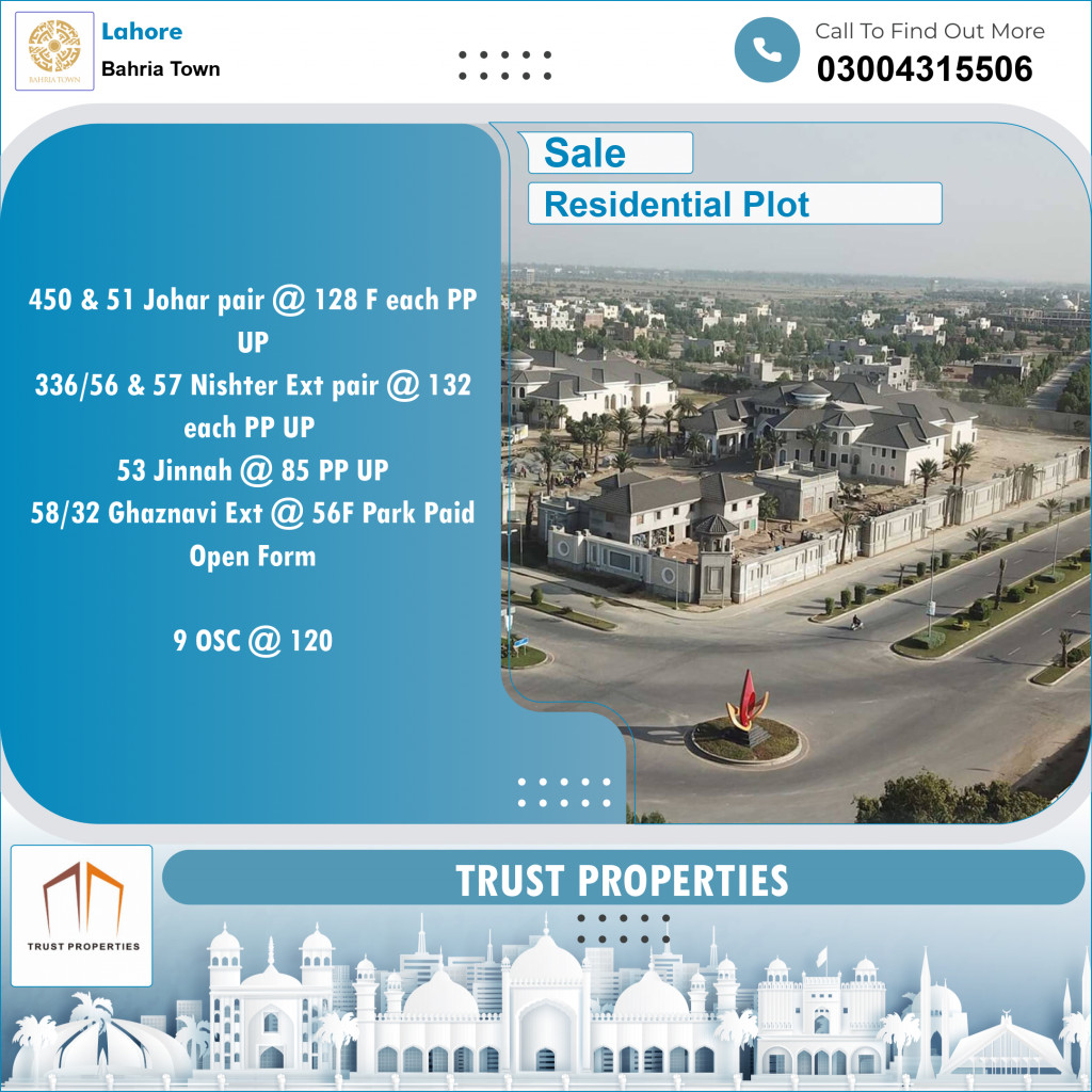 Residential Plot for Sale in Bahria Town, Lahore - (BP-96644)