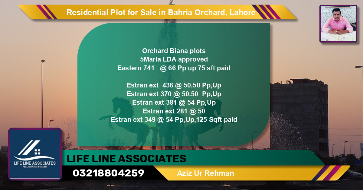 Residential Plot for Sale in Bahria Orchard, Lahore - (BP-96647)