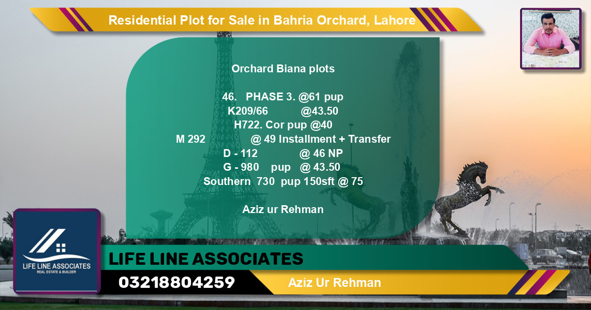 Residential Plot for Sale in Bahria Orchard, Lahore - (BP-96648)
