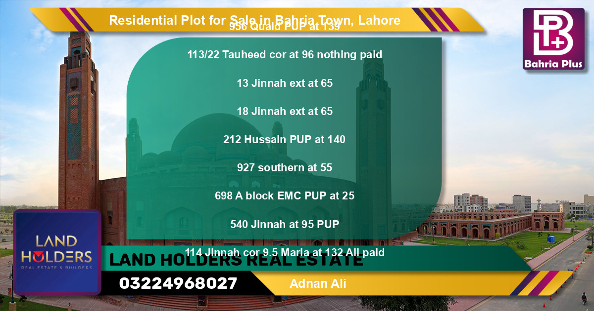 Residential Plot for Sale in Bahria Town, Lahore - (BP-96654)