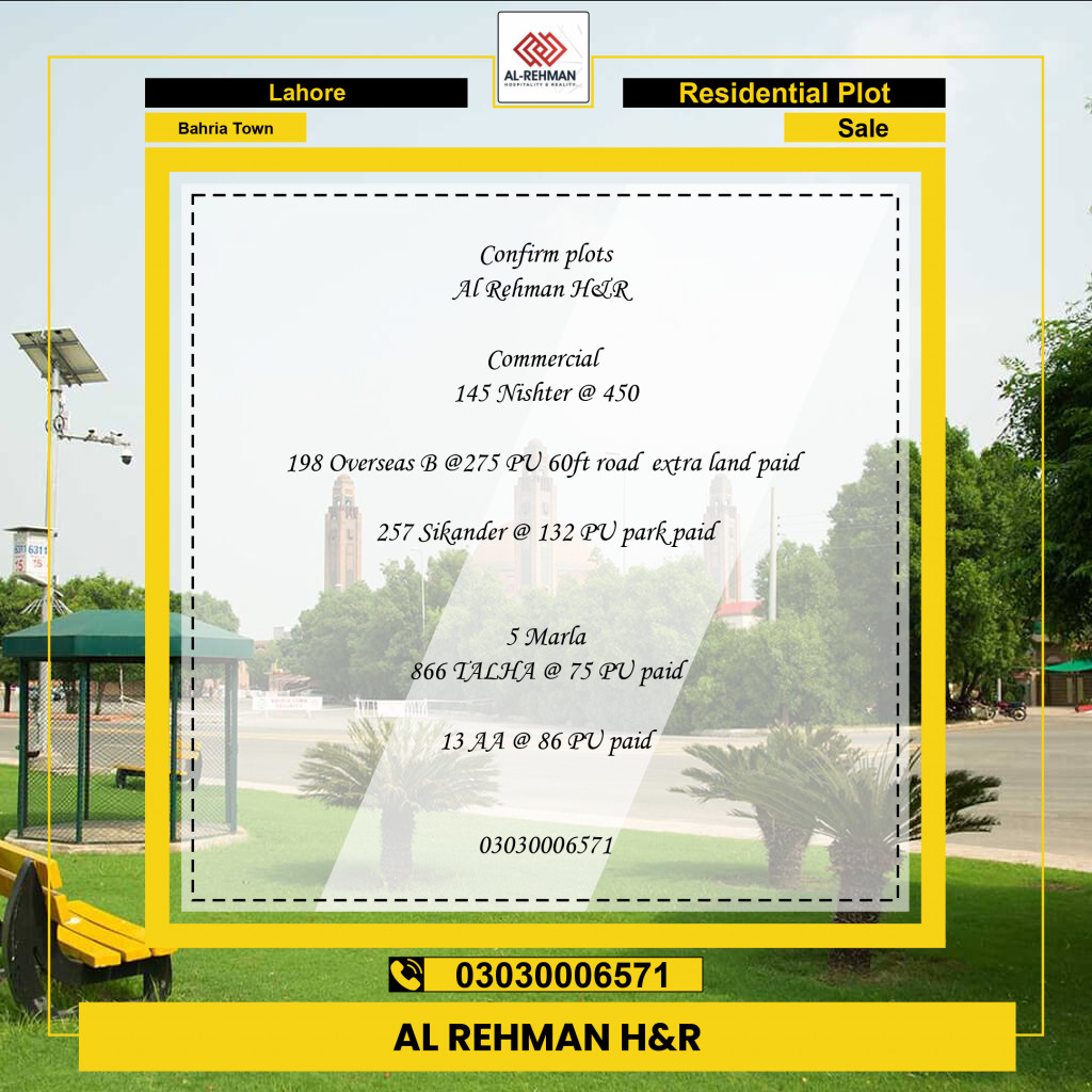 Residential Plot for Sale in Bahria Town, Lahore - (BP-96662)