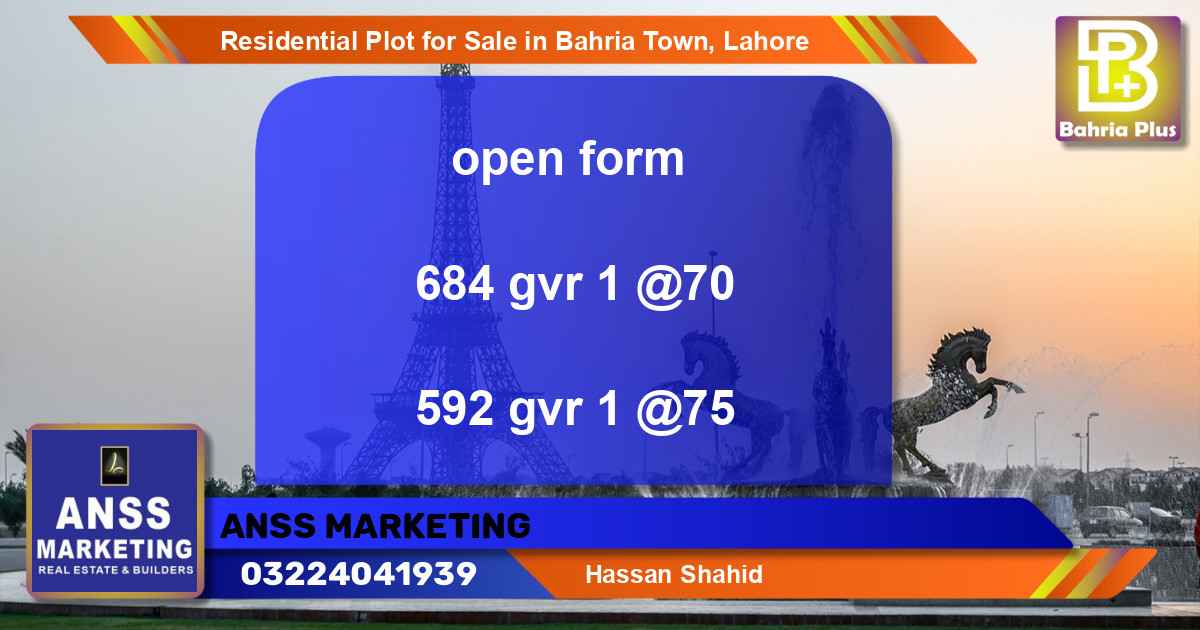 Residential Plot for Sale in Bahria Town, Lahore - (BP-96670)