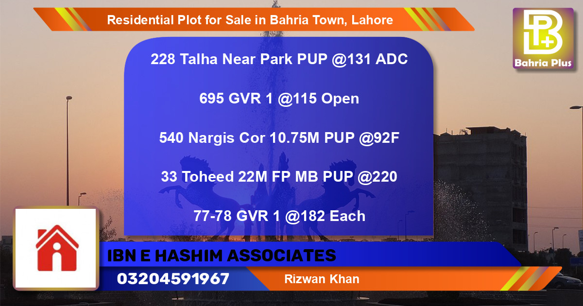 Residential Plot for Sale in Bahria Town, Lahore - (BP-96687)