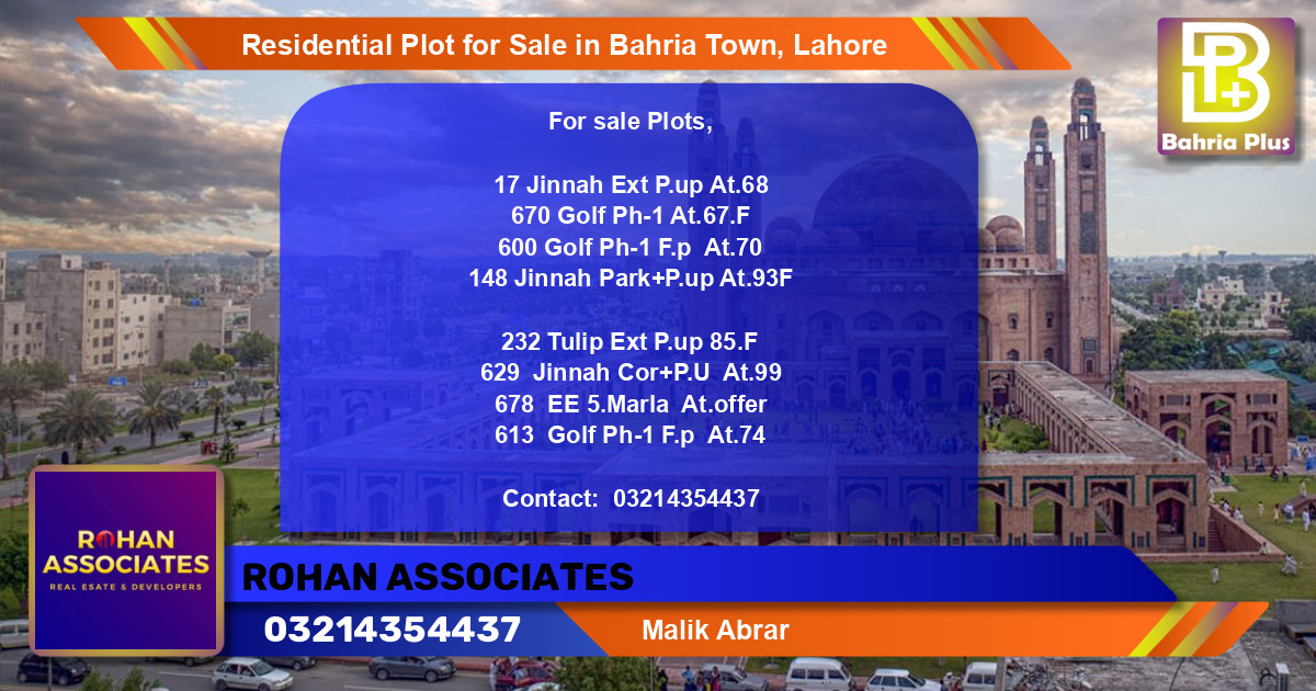 Residential Plot for Sale in Bahria Town, Lahore - (BP-96709)