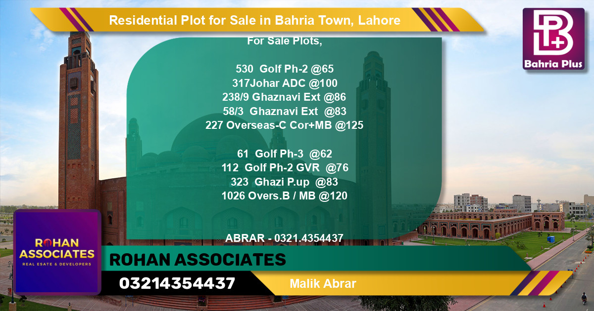 Residential Plot for Sale in Bahria Town, Lahore - (BP-96711)
