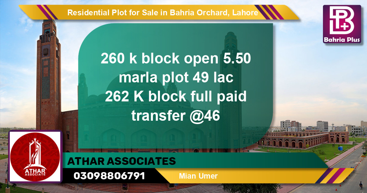 Residential Plot for Sale in Bahria Orchard, Lahore - (BP-96754)