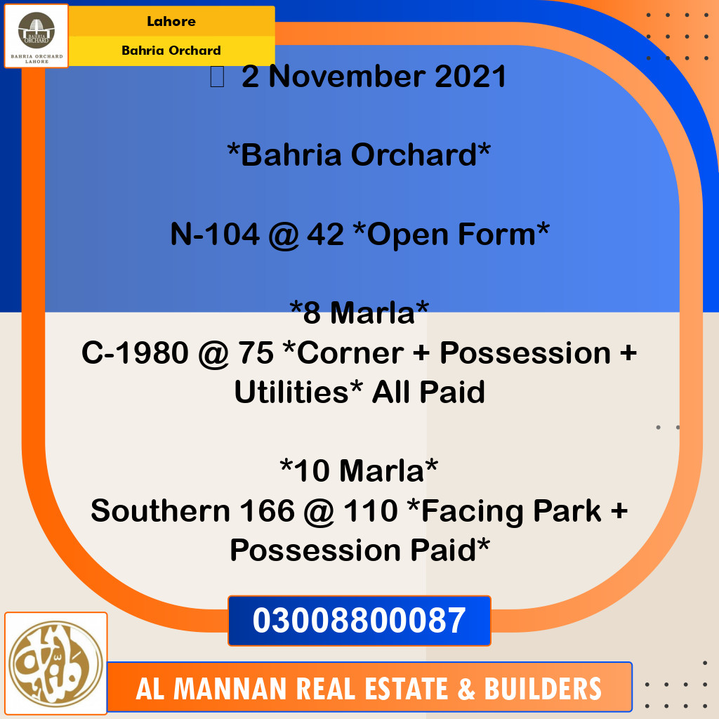 Residential Plot for Sale in Bahria Orchard, Lahore - (BP-96836)