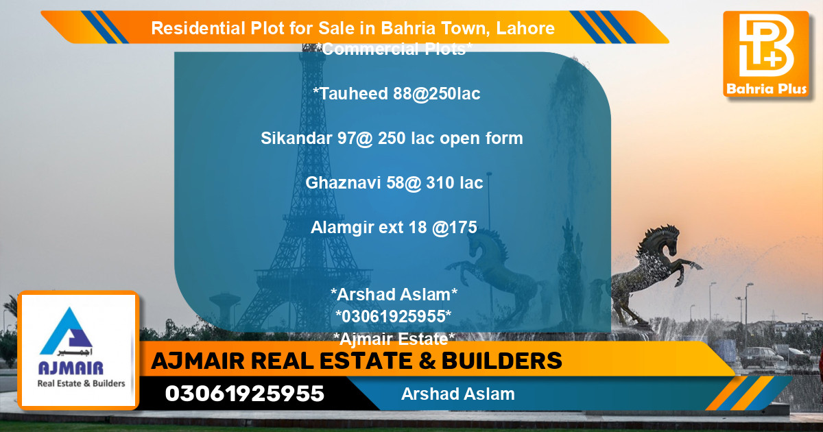 Residential Plot for Sale in Bahria Town, Lahore - (BP-96859)