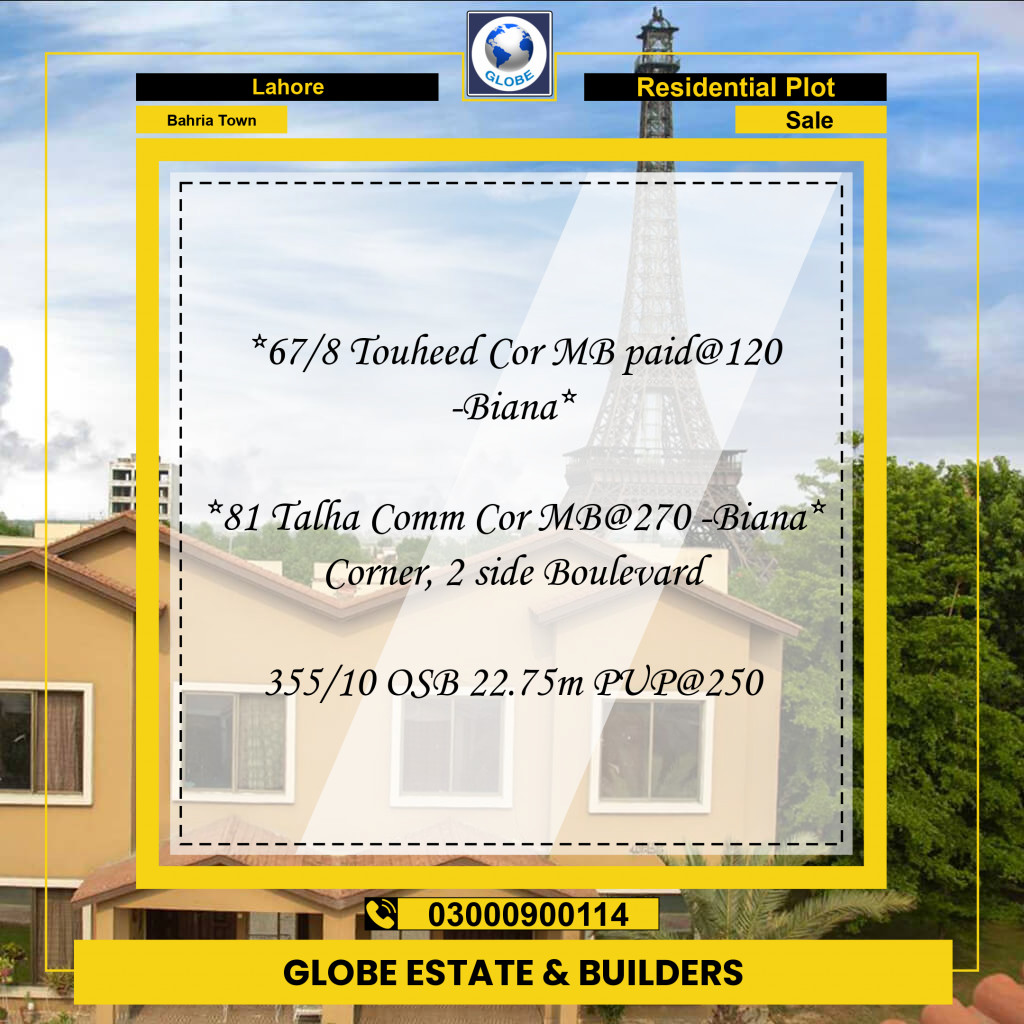 Residential Plot for Sale in Bahria Town, Lahore - (BP-96863)