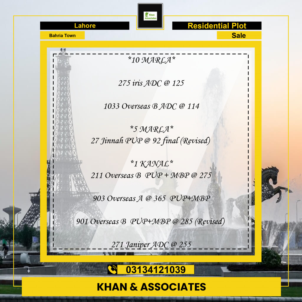 Residential Plot for Sale in Bahria Town, Lahore - (BP-96864)