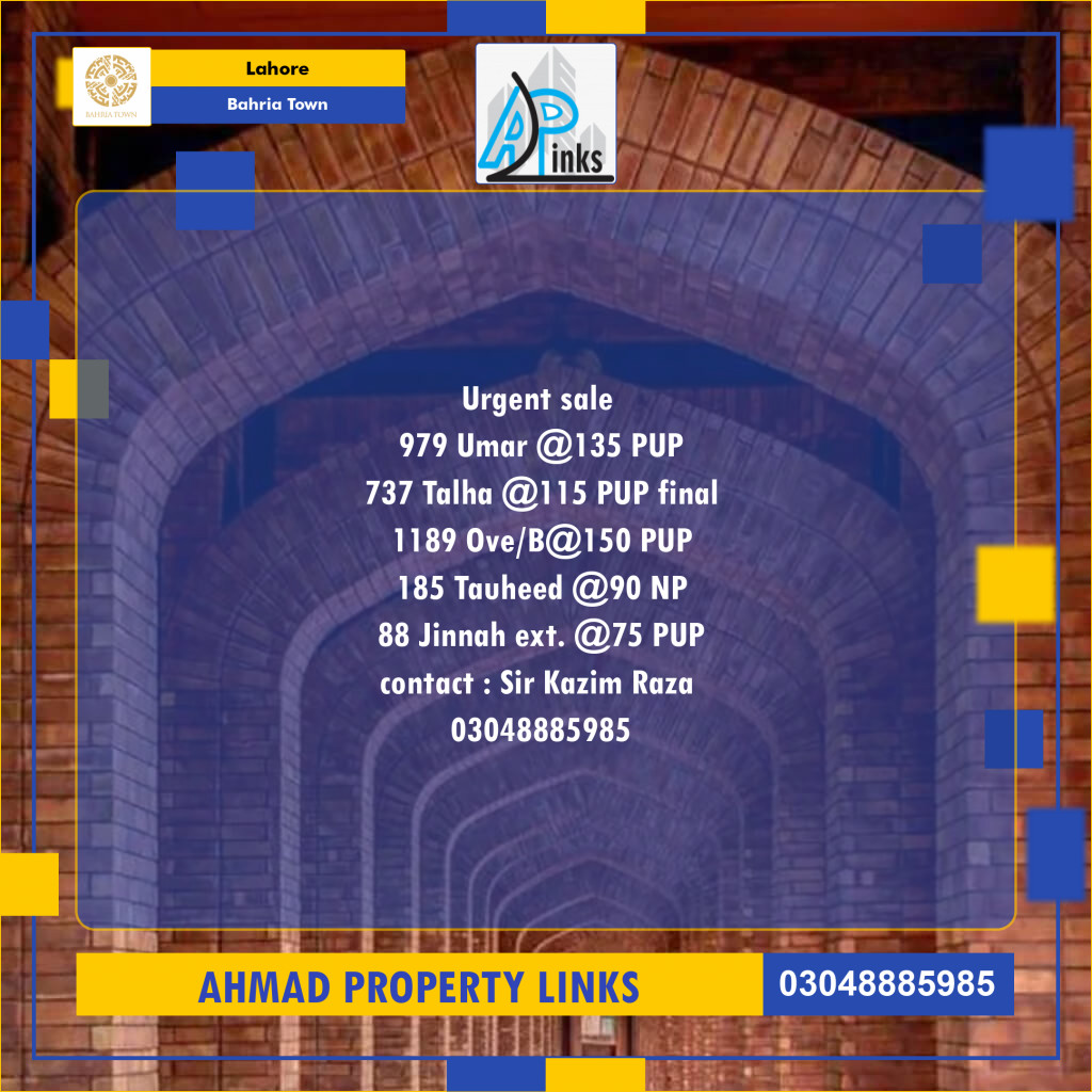Residential Plot for Sale in Bahria Town, Lahore - (BP-96918)