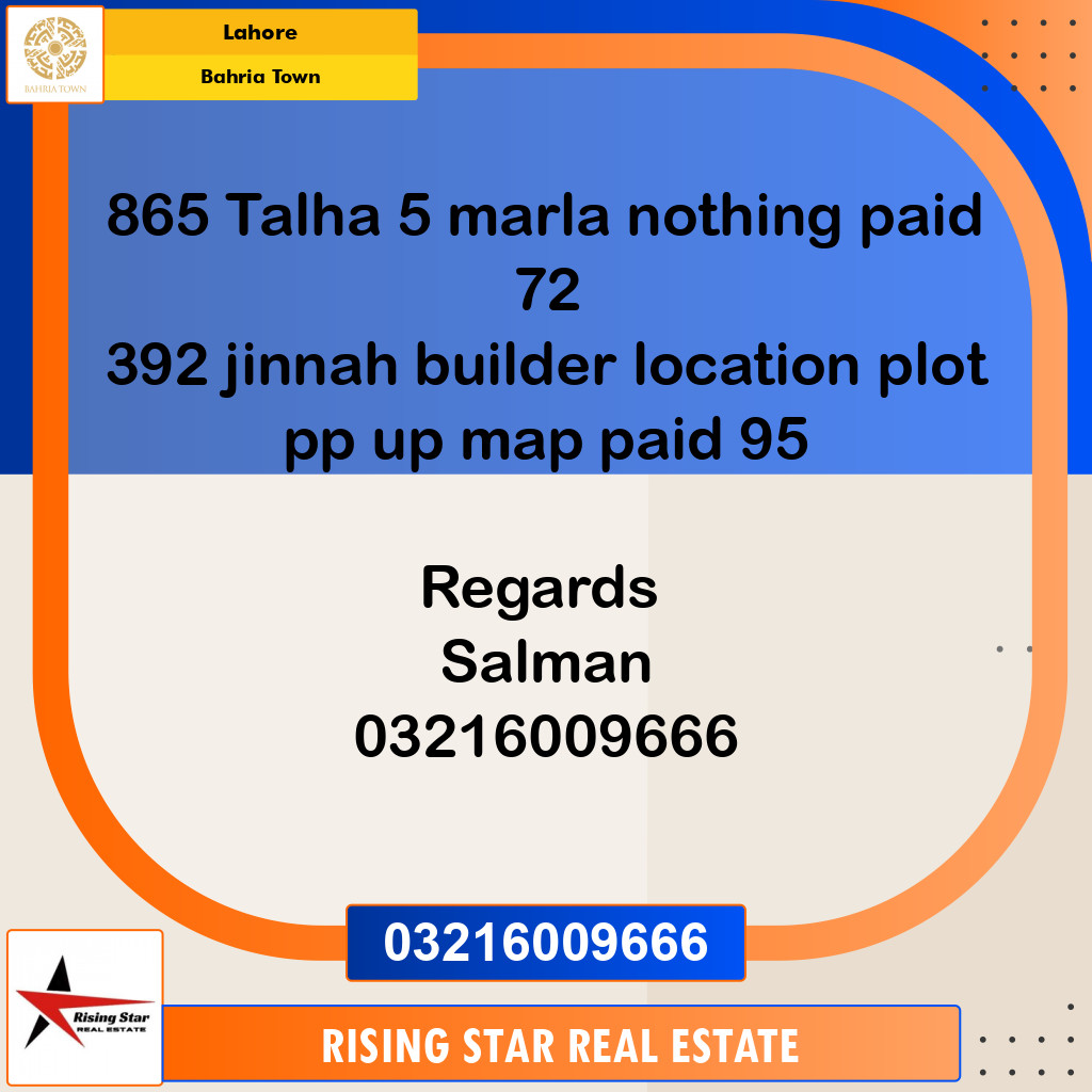 Residential Plot for Sale in Bahria Town, Lahore - (BP-96928)