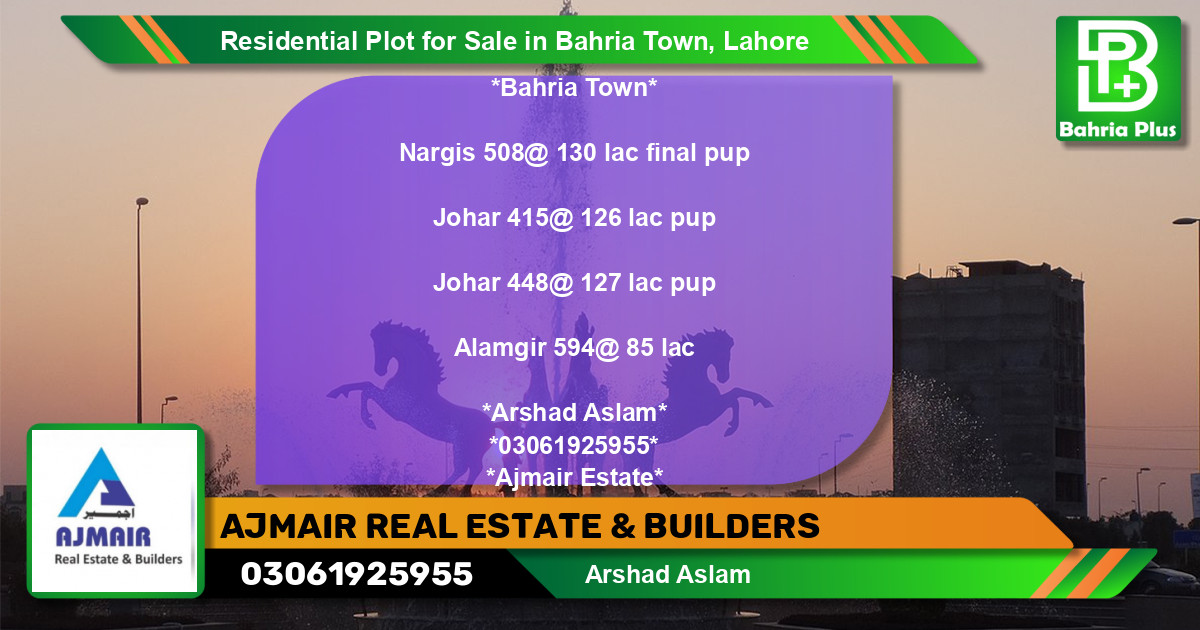 Residential Plot for Sale in Bahria Town, Lahore - (BP-96932)
