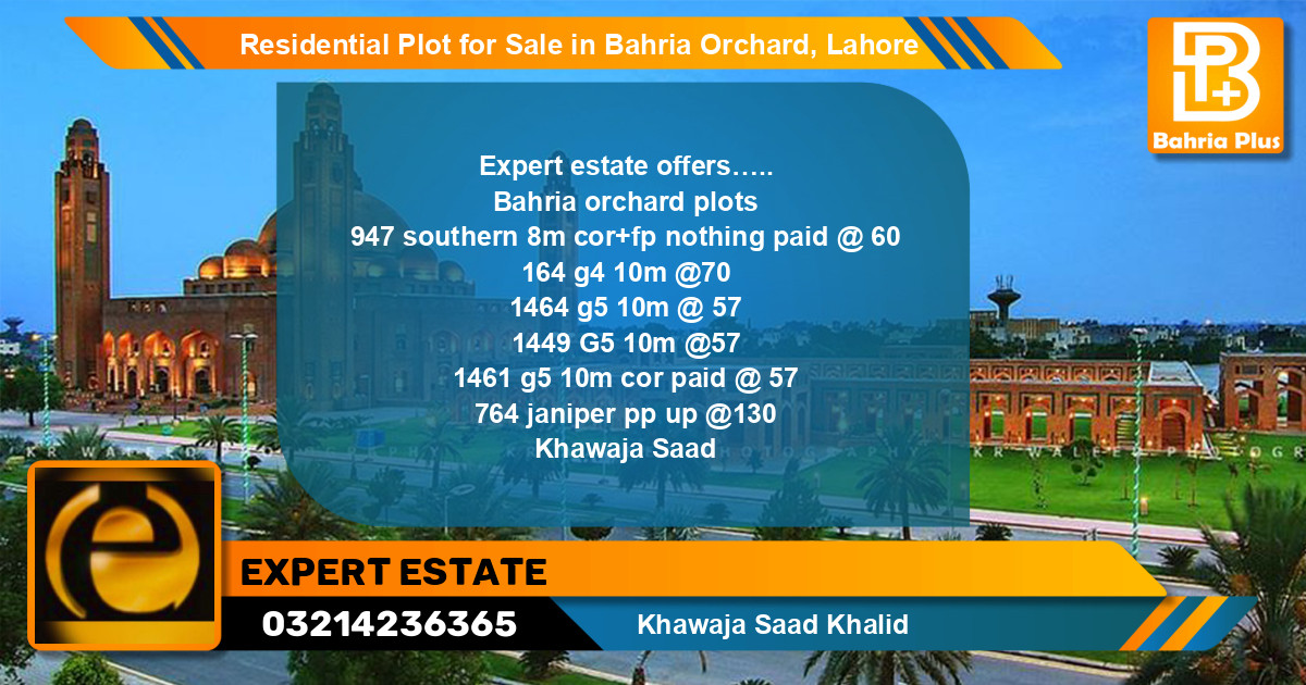 Residential Plot for Sale in Bahria Orchard, Lahore - (BP-96944)