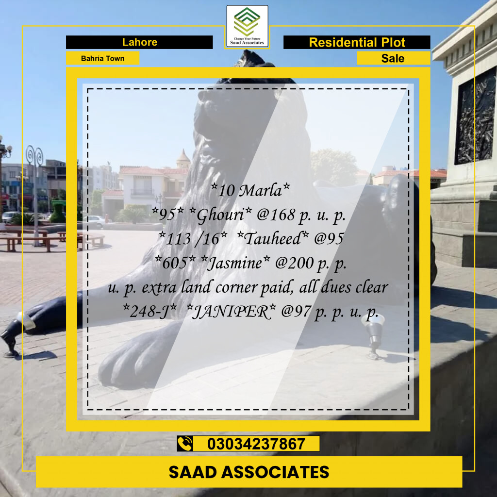 Residential Plot for Sale in Bahria Town, Lahore - (BP-96945)