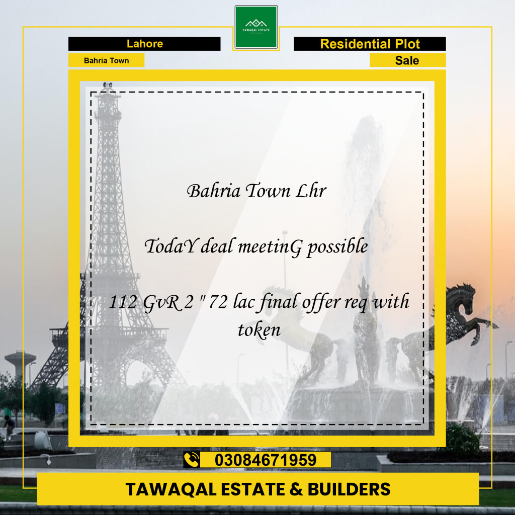 Residential Plot for Sale in Bahria Town, Lahore - (BP-96957)
