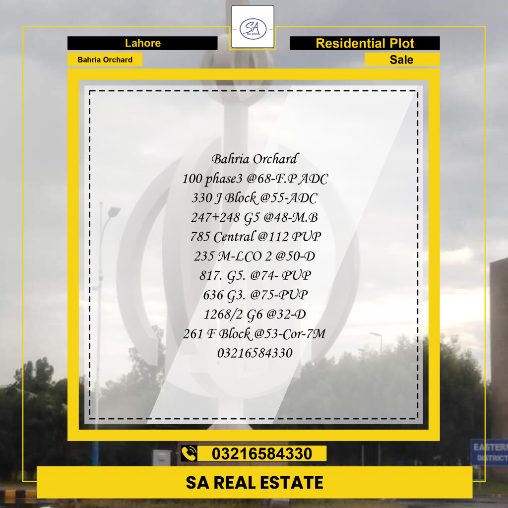 Residential Plot for Sale in Bahria Orchard, Lahore - (BP-96987)