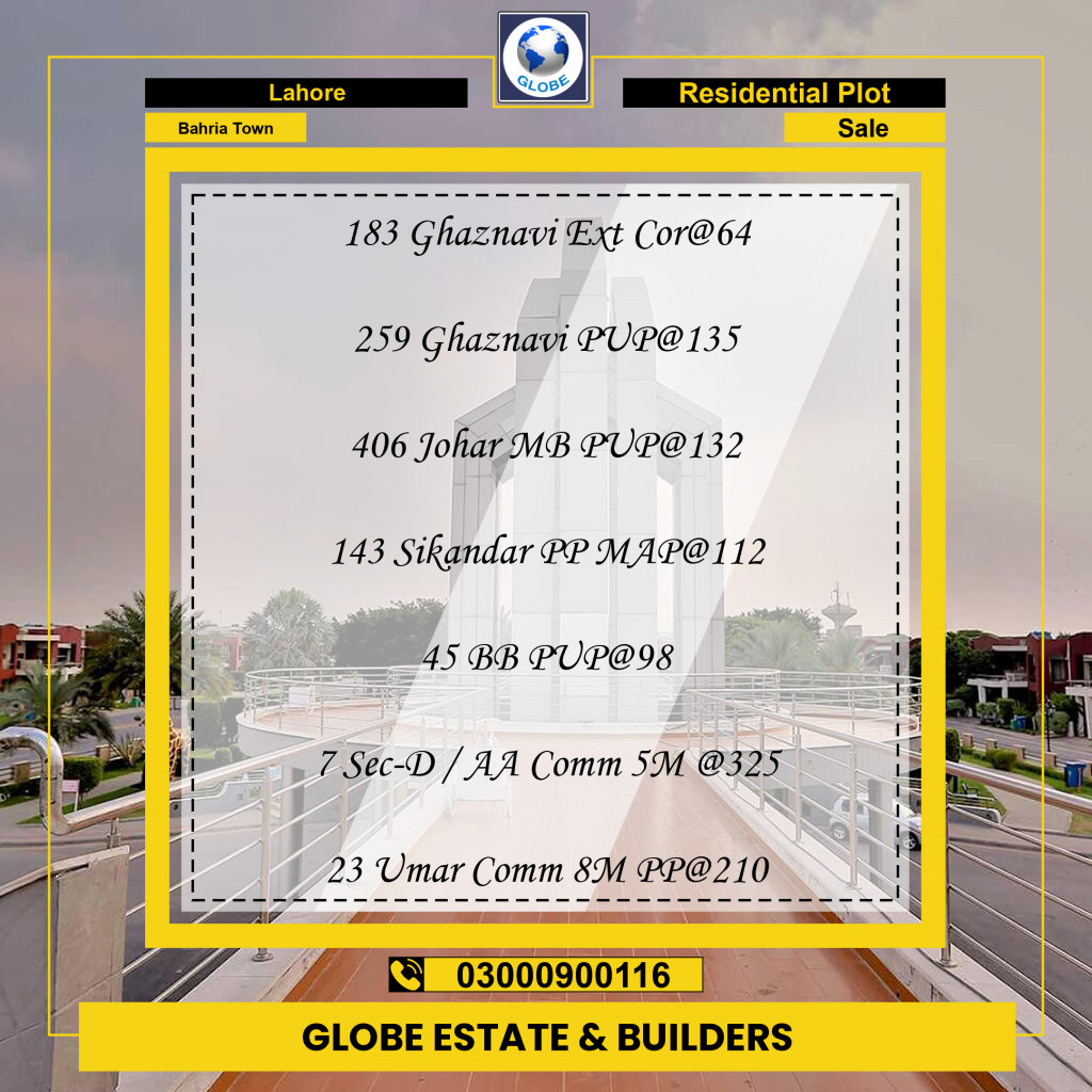 Residential Plot for Sale in Bahria Town, Lahore - (BP-96993)