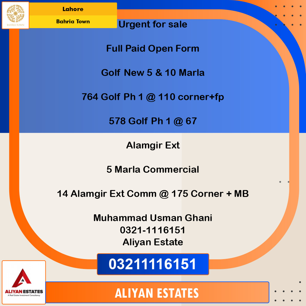 Residential Plot for Sale in Bahria Town, Lahore - (BP-97000)