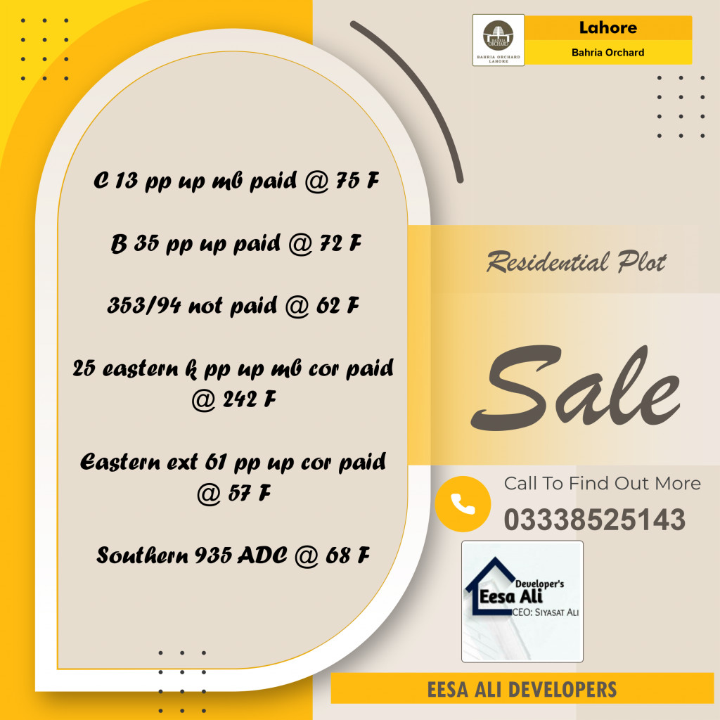 Residential Plot for Sale in Bahria Orchard, Lahore - (BP-97012)
