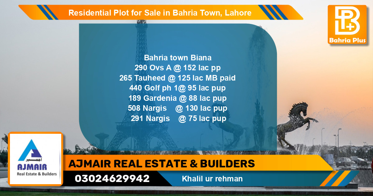 Residential Plot for Sale in Bahria Town, Lahore - (BP-97021)