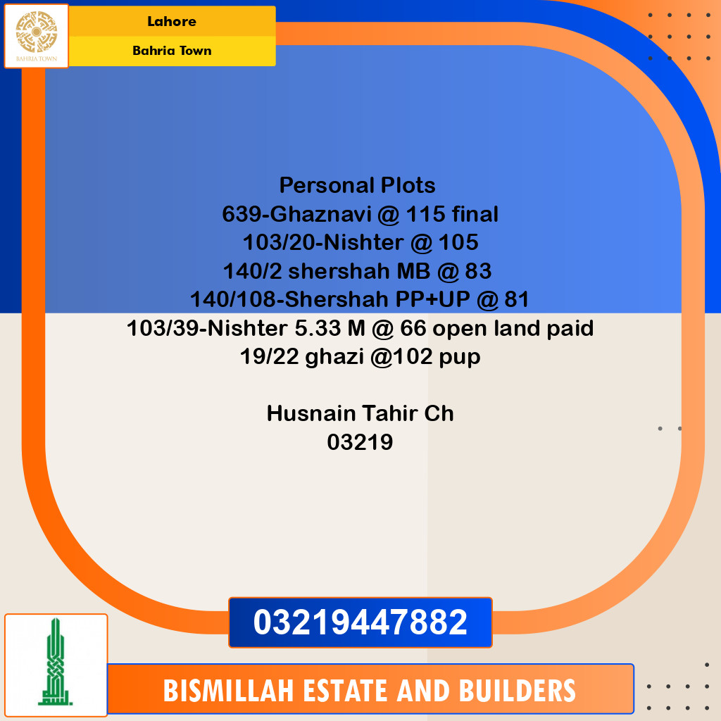 Residential Plot for Sale in Bahria Town, Lahore - (BP-97023)