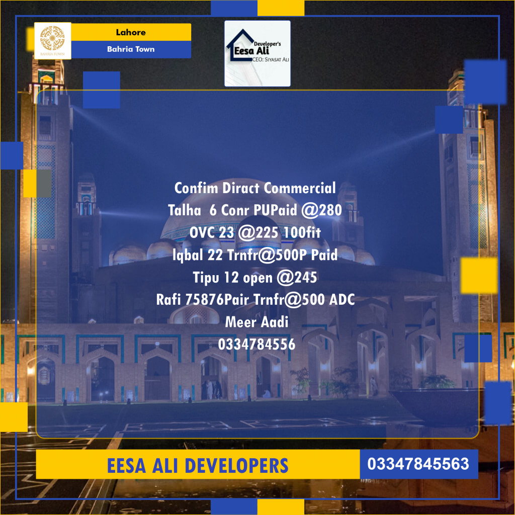 Commercial Plot for Sale in Bahria Town, Lahore - (BP-97049)