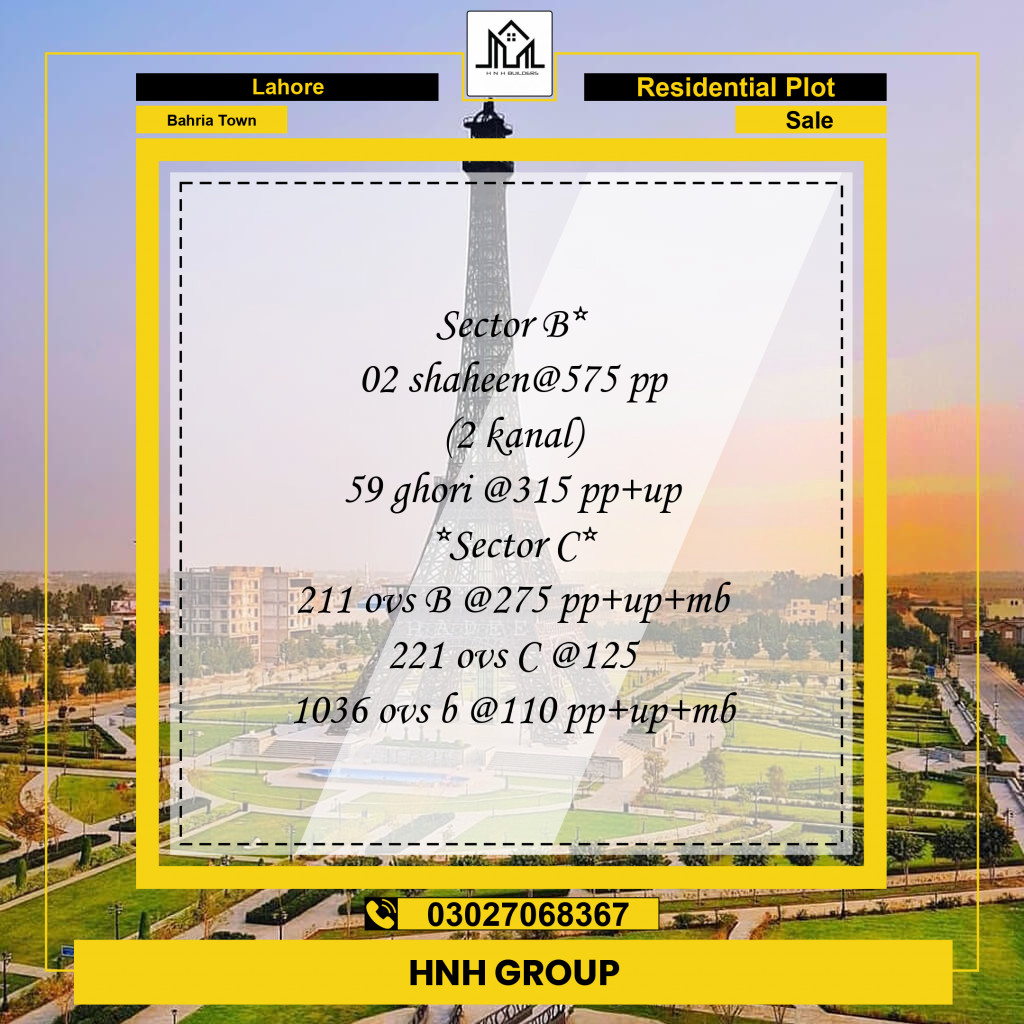Residential Plot for Sale in Bahria Town, Lahore - (BP-97054)