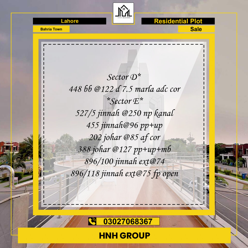 Residential Plot for Sale in Bahria Town, Lahore - (BP-97055)