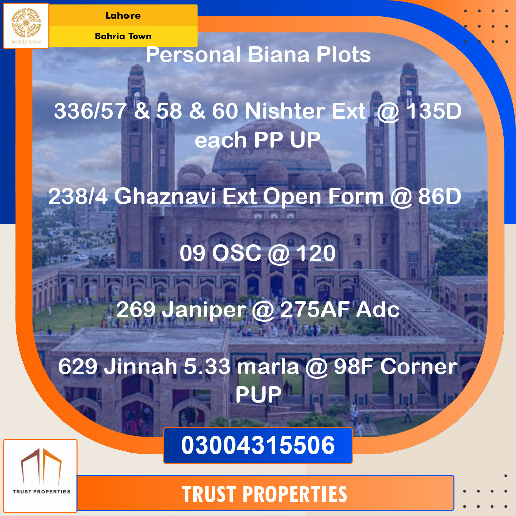 Residential Plot for Sale in Bahria Town, Lahore - (BP-97067)