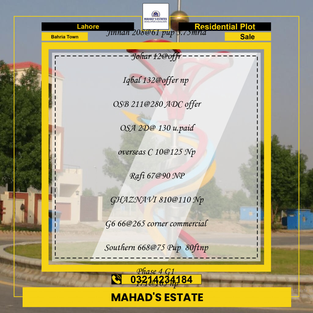 Residential Plot for Sale in Bahria Town, Lahore - (BP-97102)