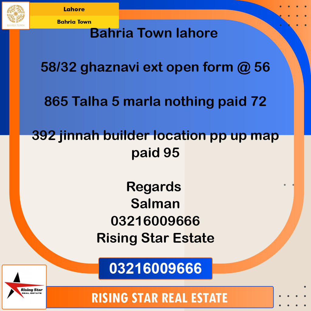 Residential Plot for Sale in Bahria Town, Lahore - (BP-97111)