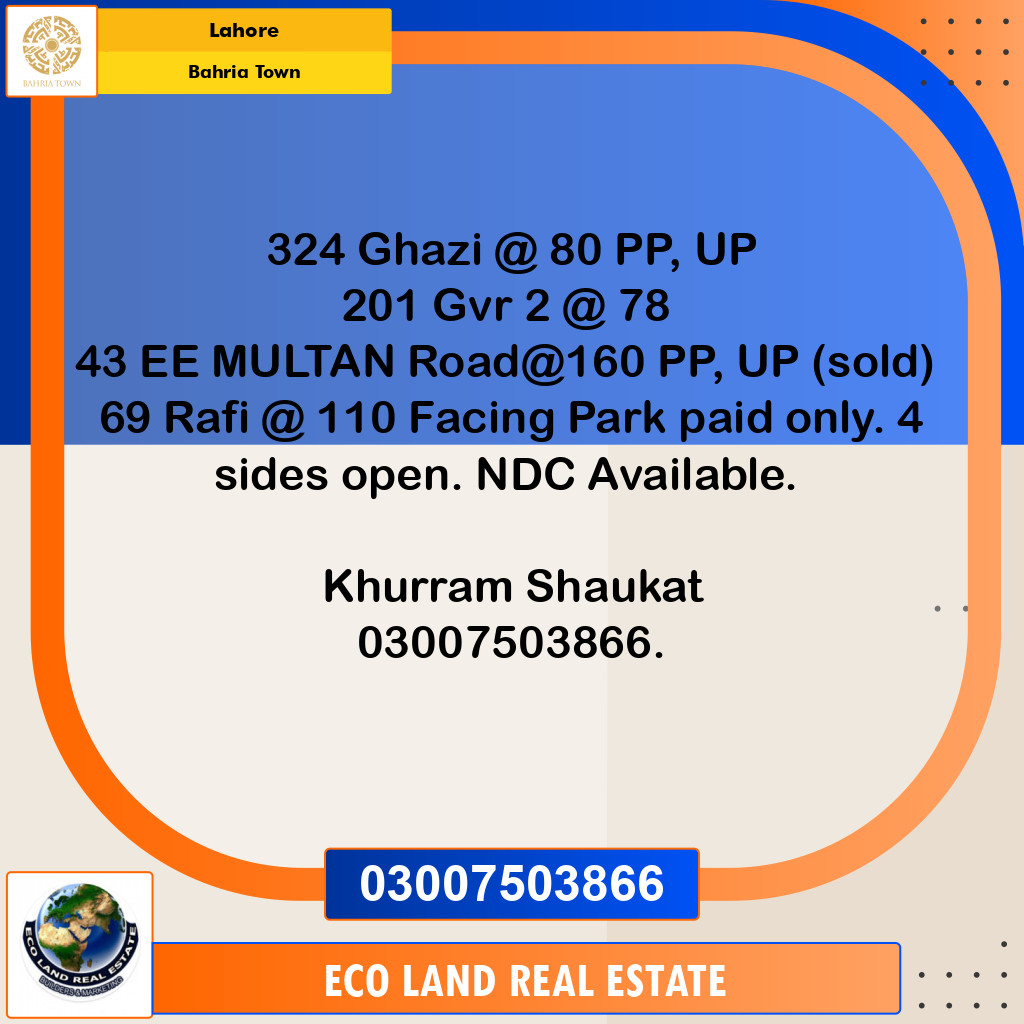 Residential Plot for Sale in Bahria Town, Lahore - (BP-97129)