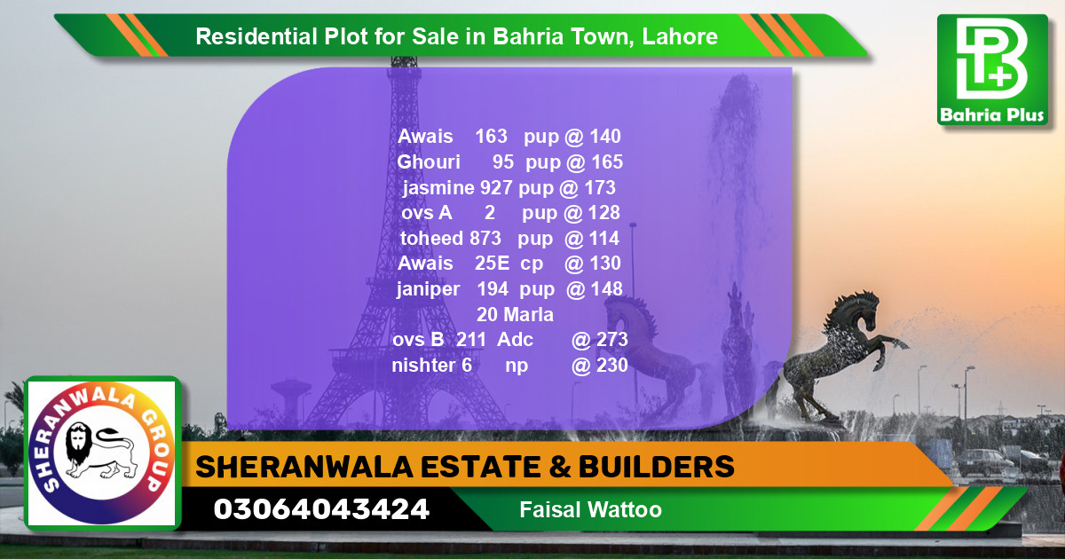 Residential Plot for Sale in Bahria Town, Lahore - (BP-97154)