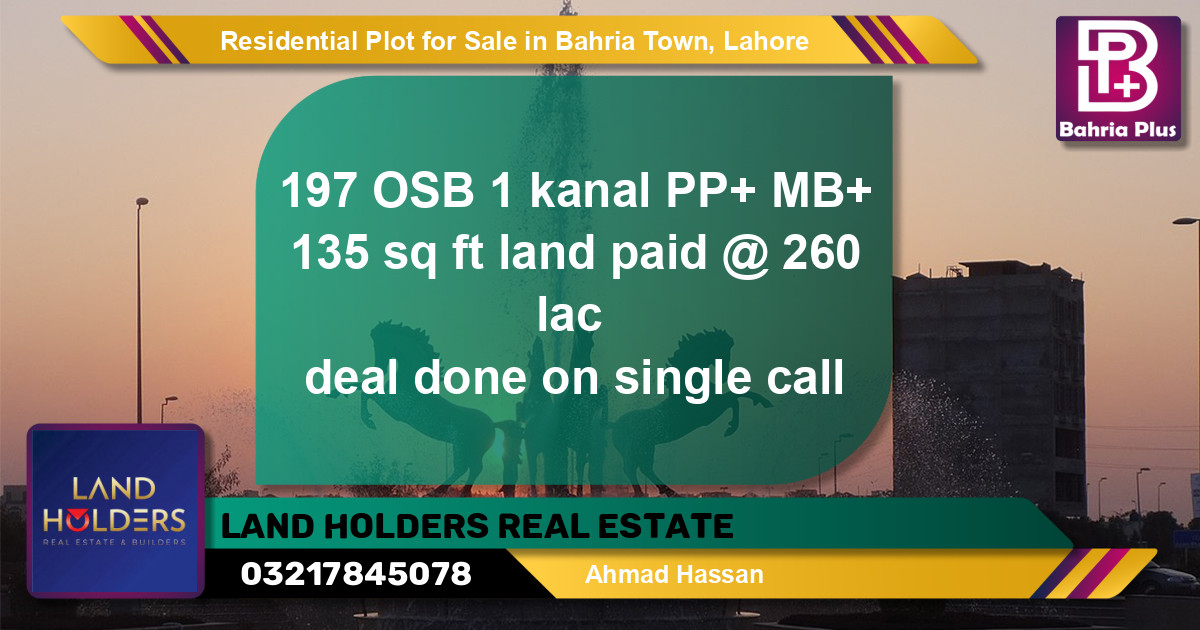 Residential Plot for Sale in Bahria Town, Lahore - (BP-97182)