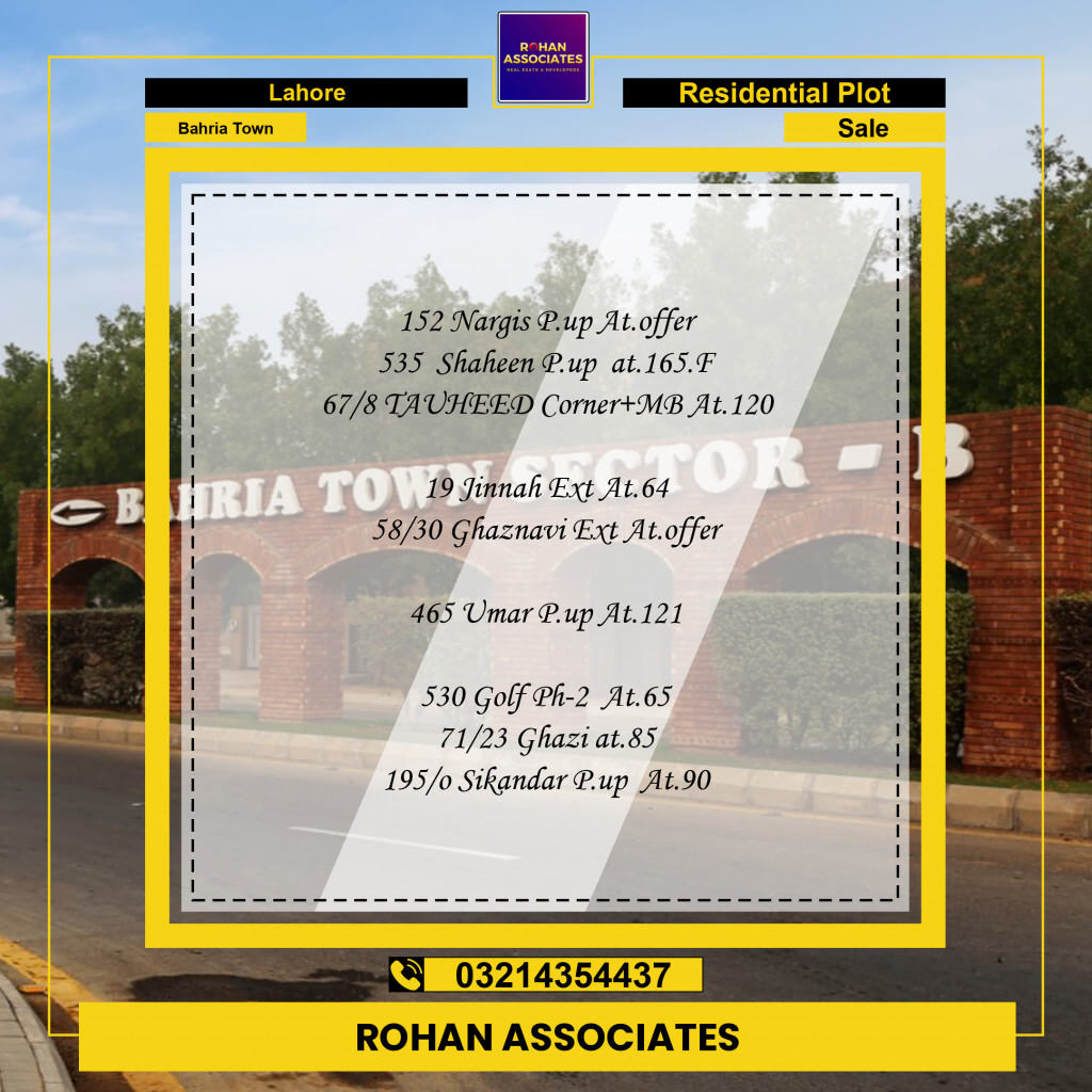 Residential Plot for Sale in Bahria Town, Lahore - (BP-97223)