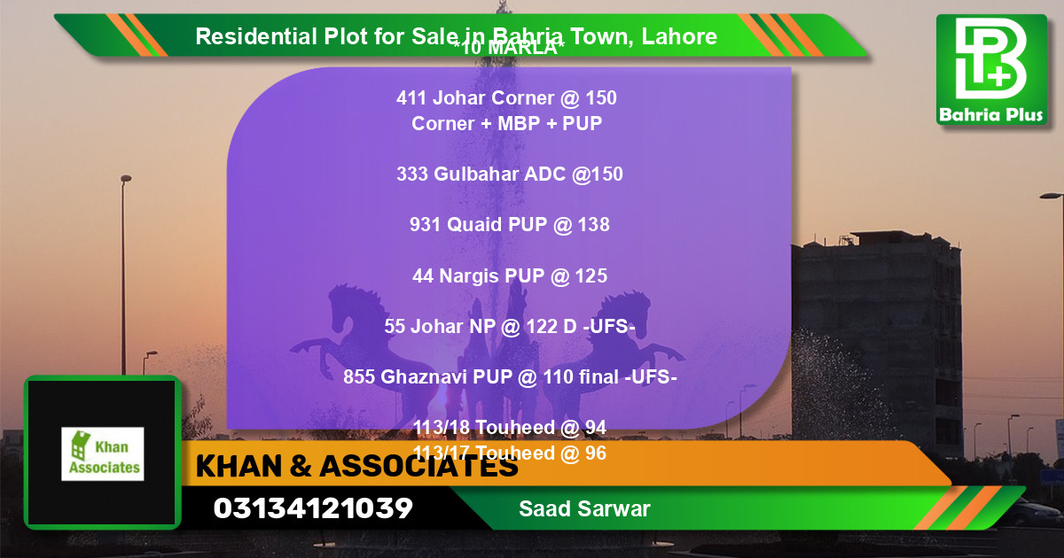 Residential Plot for Sale in Bahria Town, Lahore - (BP-97242)