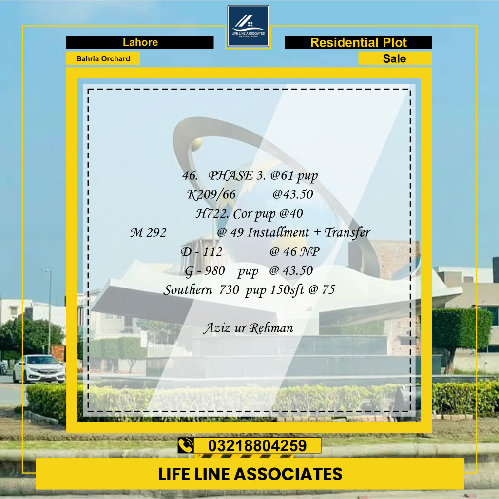 Residential Plot for Sale in Bahria Orchard, Lahore - (BP-97251)